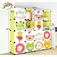Tủ quần áo nhựa lắp ghép đa năng 16 ô sâu 37 CM ( cửa Mèo Bay-Vàng Trơn)