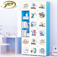 Tủ quần áo nhựa lắp ghép đa năng 18 ô sâu 47 CM ( cửa Doremon Bánh Rán-Xanh Dương)