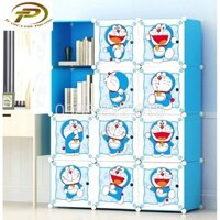 Tủ quần áo nhựa lắp ghép đa năng 12 ô sâu 37 CM ( cửa Doremon 9  mẫu- Xanh Dương)