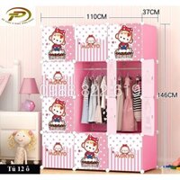 Tủ quần áo nhựa lắp ghép đa năng 12 ô sâu 47 CM ( cửa Khỉ Hồng- Hồng Phấn)