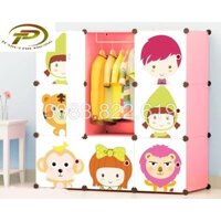 Tủ quần áo nhựa lắp ghép đa năng 9 ô sâu 47 CM ( cửa Thú Rùa- Hồng Phấn)