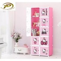 Tủ quần áo nhựa lắp ghép đa năng 10 ô sâu 47 CM ( cửa Kitty Chấm bi- Hồng Phấn)