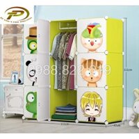 Tủ quần áo nhựa lắp ghép đa năng 9 ô sâu 47 CM ( cửa thú hoạt hình- xanh)
