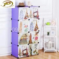 Tủ quần áo nhựa lắp ghép đa năng 8 ô sâu 37 CM ( cửa tháp cổ- tím nhạt)