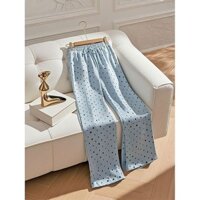 Tủ Quần Áo Nữ Mùa Xuân 2025 Phong Cách Mới Nhỏ Phong Cách Phương Tây Rời Drap Cảm Giác Tính Khí Xanh Chấm Bi Quần Ống Rộng Nữ