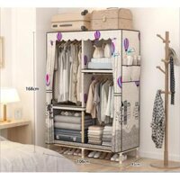 Tủ quần áo tủ vải khung gỗ  2 buồng tủ quần áo loại 1 vải dệt gỗ cỡ lớn khung gỗ bọc nhựa chống ẩm mốc Tủ Vai Cao Cấp