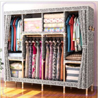 Tủ quần áo, tủ vải khung gỗ 5 buồng có lót vải cỡ lớn loại 1 Tủ đựng quần áo tủ quần áo trẻ em chịu lực Chống ẩm