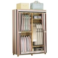 Tủ quần áo vải 2 buồng khung gỗ tre decor nội thất phòng ngủ đẹp - Tủ kệ gỗ treo quần áo kiểu Hàn trang trí phòng