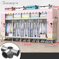 Tủ quần áo vải tủ vải Đựng Quần Áo tủ khung thép 4 buồng cỡ lớn titan tủ vải Metal cỡ lớn siêu bền