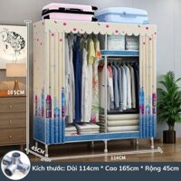 Tủ Quần Áo Vải, Tủ Vải Khung Thép Titan Cao Cấp 2 buồng Chốt Kim Loại Kích Thước 105x165x45cm Bảo Hành 12 Tháng