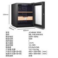 Tủ rượu vang 48L cắm điện – Tủ xì gà 200 điếu bằng gỗ tuyết tùng mặt kính cường lực có đồng hồ đo độ ẩm màu đen