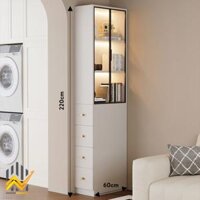 Tủ sách cánh nhôm kính + gỗ MDF lõi xanh màu Trắng/Xám tiết kiệm không gian