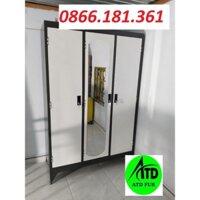 Tủ sắt 3 cánh ngang 1m2 cao 1m8,Tủ đựng quần áo 3 buồng Giá rẻ,sắt dày dặn Cứng cáp,tủ sắt để đồ cá nhân có chìa khóa