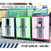 TỦ SẮT ĐỰNG QUẦN ÁO SƠN DẦU 3 CỬA - TỦ QUẦN ÁO GIÁ RẺ.