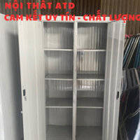 Tủ sắt locker 2 ngăn, 2 khoang,2  buồng có khóa -tủ hồ sơ 2 cánh màu xám ATD dày dặn có chìa khóa