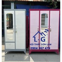 Tủ sắt quần áo 3 buồng lớn có gương giá rẻ màu hồng