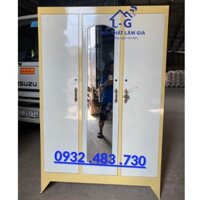 Tủ sắt quần áo 3 buồng màu kem sữa - cao 1m8x1m2x45cm