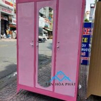 Tủ sắt quần áo 3 cánh 1m2x1m8 màu hồng Nội Thất Tân Hòa Phát