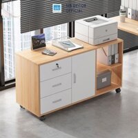 Tủ Tài Liệu, Máy In Văn Phòng SIB Decor Có Hệ Bánh Xe Di Động Đa Năng  - Trắng - Vân gỗ