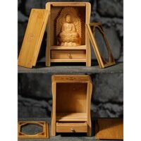 Tủ Thờ Mini Khay Kéo Cắm Nhang, Mặt Trước Có Ốp Kính Mica Trong Suốt Chống Bụi- Được Chế Tác Từ Tre Già, Làm Thủ Công Tỉ