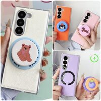 Từ Tính Hoạt Hình Đứng Giá Đỡ Da Dành Cho Samsung Galaxy Z Fold 7 Z Fold 6 Z Fold 5 Z Fold 4 / 3 Sạc Không Dây Họa Tiết Lichee Vỏ Chống Sốc