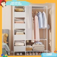 Tủ Treo Quần Áo Khung Thép 3D, Tủ Vải 2,3 Buồng Quần Áo Tủ quần áo tủ vải khung inox có rèm chắn bụi