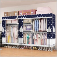 Tủ Treo Quần Áo Tủ Vải Đựng Quần Áo Khung Thép 4 Buồng Vải Cotton Chắc Chắn Tháo Lắp Đa Năng