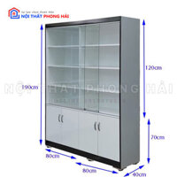 Tủ Trưng Bày Ngăn Gỗ Cửa Kính Màu Trắng