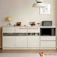 Tủ Úp Chén Bát Bằng Gỗ Ghép Phủ Veneer Sồi Tự Nhiên 3 Cánh Vách Kính Đẹp Giá Rẻ