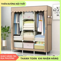 Tủ Vải Cao Cấp Kệ Chứa Quần Áo Nhiều Ngăn Khung Thép Titan Ống Thép To Đủ Thanh Vải Không Dệt Siêu Bền