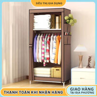 Tủ vải đa năng, đựng quần áo, đồ dùng tiện lợi, có rèm khóa chống bụi, khung kim loại chắc chắn