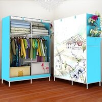 Tủ vải để quần áo nhỏ nhẹ khung hình 3D siêu đẹp tủ quần áo kệ treo quần áo, tủ vải quần áo cao cấp