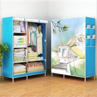 Tủ vải đựng quần áo 3D 2 buồng 6 ngăn (họa tiết giao ngẫu nhiên)