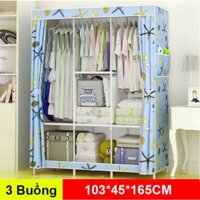 Tủ Vải Đựng Quần Áo 3D Thời Trang 2 Buồng 6 Ngăn Khung Thép Nhiều Họa Tiết Lựa Chọn Lắp Ráp Dễ Dàng