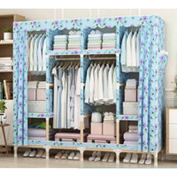 Tủ Vải Đựng Quần Áo Khung Gỗ 2 Buồng Bọc Nhựa, Tủ quần áo vải khung gỗ bảo hành 12 tháng