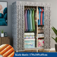 tủ vải đựng quần áo khung gỗ 2 buồng, tủ quần áo chống ẩm mốc, tủ 2 buồng 4 ngăn giá rẻ