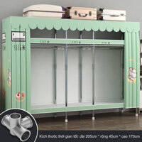 Tủ Vải Đựng Quần Áo Khung titan 3 Buồng Cỡ Lớn Ngang 2m1 Chốt Thép