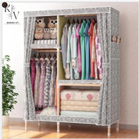 Tủ vải đựng quần áo, tủ khung gỗ 2 buồng 4 ngăn kích thước 1mx1m7x45cm màu Ghi Xám