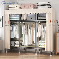 Tủ Vải Đựng Quần Áo Tủ Vải Khung Thép Titan  4 Buồng 8 ngăn Gấp Gọn Đa Năng Treo Quần Áo Vải Cotton