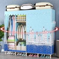 Tủ vải khung gỗ 4 buồng cao cấp, tủ đựng quần áo tiện lợi,