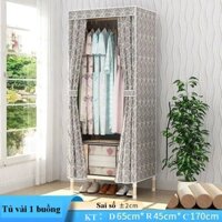 Tủ vải khung gỗ, tủ quần áo vải 1 buồng 2 ngăn khung gỗ thông bọc nhựa PVC kích thước 70x170x45cm có bảo hành