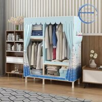 Tủ vải khung gỗ, tủ quần áo vải 2 buồng 4 ngăn khung gỗ thông bọc nhựa PVC kích thước 100x170x45cm bảo hành 12 tháng