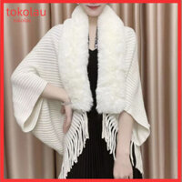 Tua Rua Hem Đan Khăn Choàng Nữ Áo Len Khăn Choàng Ấm Áp Áo Len Nữ Khăn Choàng Có Cổ Lông Giả Phong Cách Đan Bọc Cho Ngoài Trời Hàng Ngày Mặc Ở Đông Nam Á