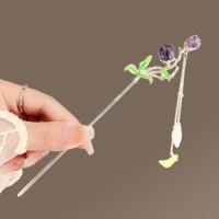 Tua Rua Tím Cổ Kẹp Tóc Siêu Cổ Tích Hanfu Mũ Đội Đầu Sang Trọng Tấm Kẹp Tóc Cảm Giác Cao Cấp Bước Lắc Sườn Xám Kẹp Tóc