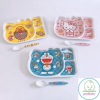 tuan1012 Khay Cơm,Khay Ăn Dặm Cho Bé 3 Ngăn Melamine Giả Sứ Cao Cấp Kèm Thìa Bền Đẹp Goodbabyvn tuan1012