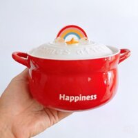 tuan1023 Bát Ăn Dặm Gốm Sứ,Bát Tô Sứ Có Nắp Đậy Hình Nồi Đỏ 850ml Goodbabyvn tuan1023