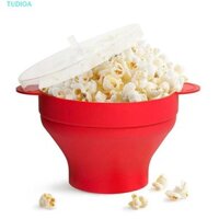 Tudioa Lò vi sóng Bát bỏng ngô Xô, Máy làm bỏng ngô có thể gập lại DIY có nắp Chip, Popcorn Popper Silicone an toàn Đĩa trái cây đỏ Giáng sinh