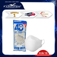 TÚI 10 CÁI - FAMAPRO 4D Khẩu trang y tế kháng khuẩn Famapro 4D tiêu chuẩn 10 cái túi - 1 TÚI - TRẮNG