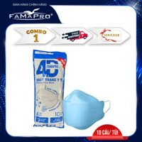 TÚI 10 CÁI - FAMAPRO 4D Khẩu trang y tế kháng khuẩn Famapro 4D tiêu chuẩn 10 cái túi - 1 TÚI - XANH DƯƠNG