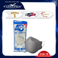 TÚI 10 CÁI - FAMAPRO 4D Khẩu trang y tế kháng khuẩn Famapro 4D tiêu chuẩn 10 cái túi - 1 TÚI - XÁM